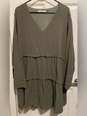 A Beautiful Soul Altar'd State Olive Green Tiered V-Neck Mini Dress Size C 3X